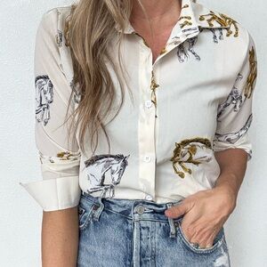 Horse Print Button-Up Shirt